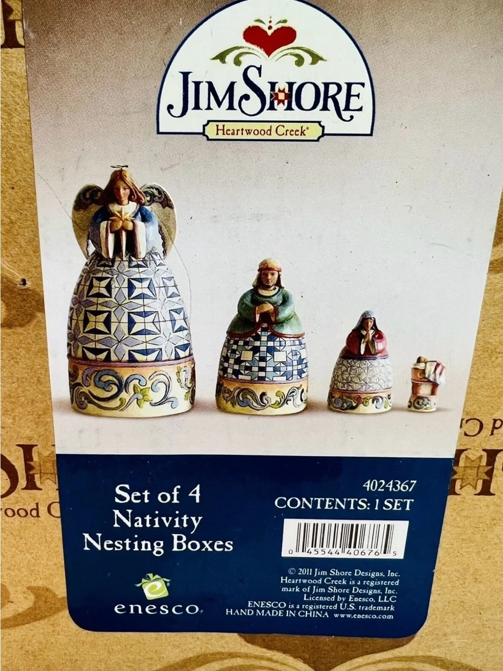 Jim Shore Ceramic Nativity Set in Blue, Green, Pink, Cream